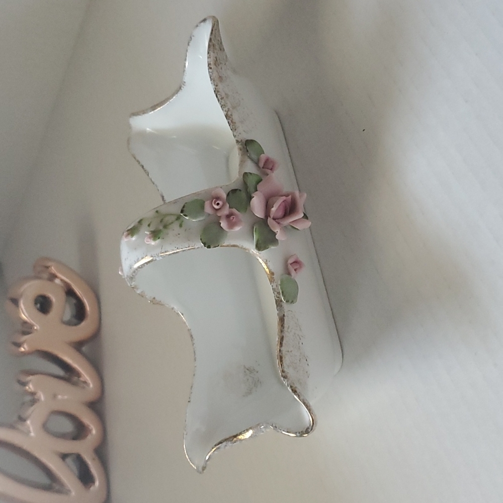 Lefton China Basket with Raised Roses Fine Porcelain